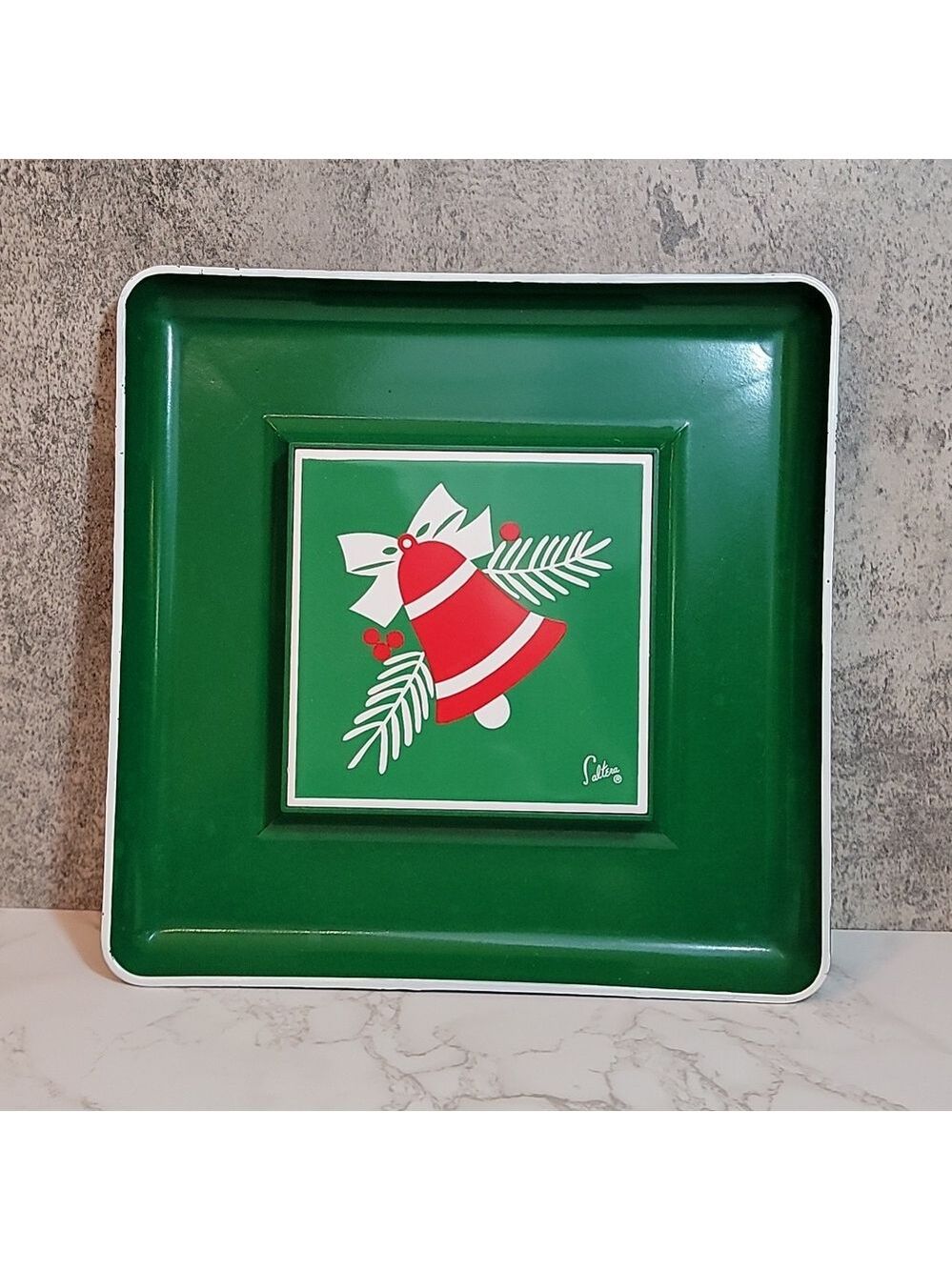 Vintage Christmas Bell Green serving tray